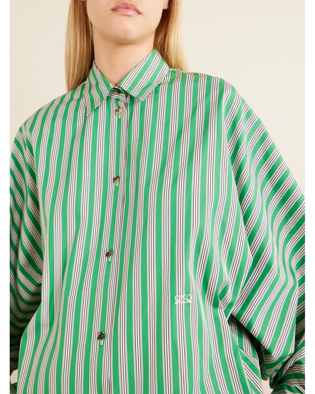 Loewe Green Striped Cotton-Poplin Shirt
