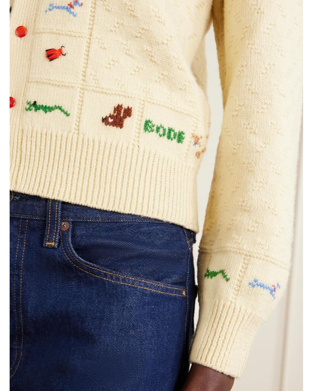 Bode Natural Zoologist Embroidered Merino Wool And Alpaca-Blend Cardigan