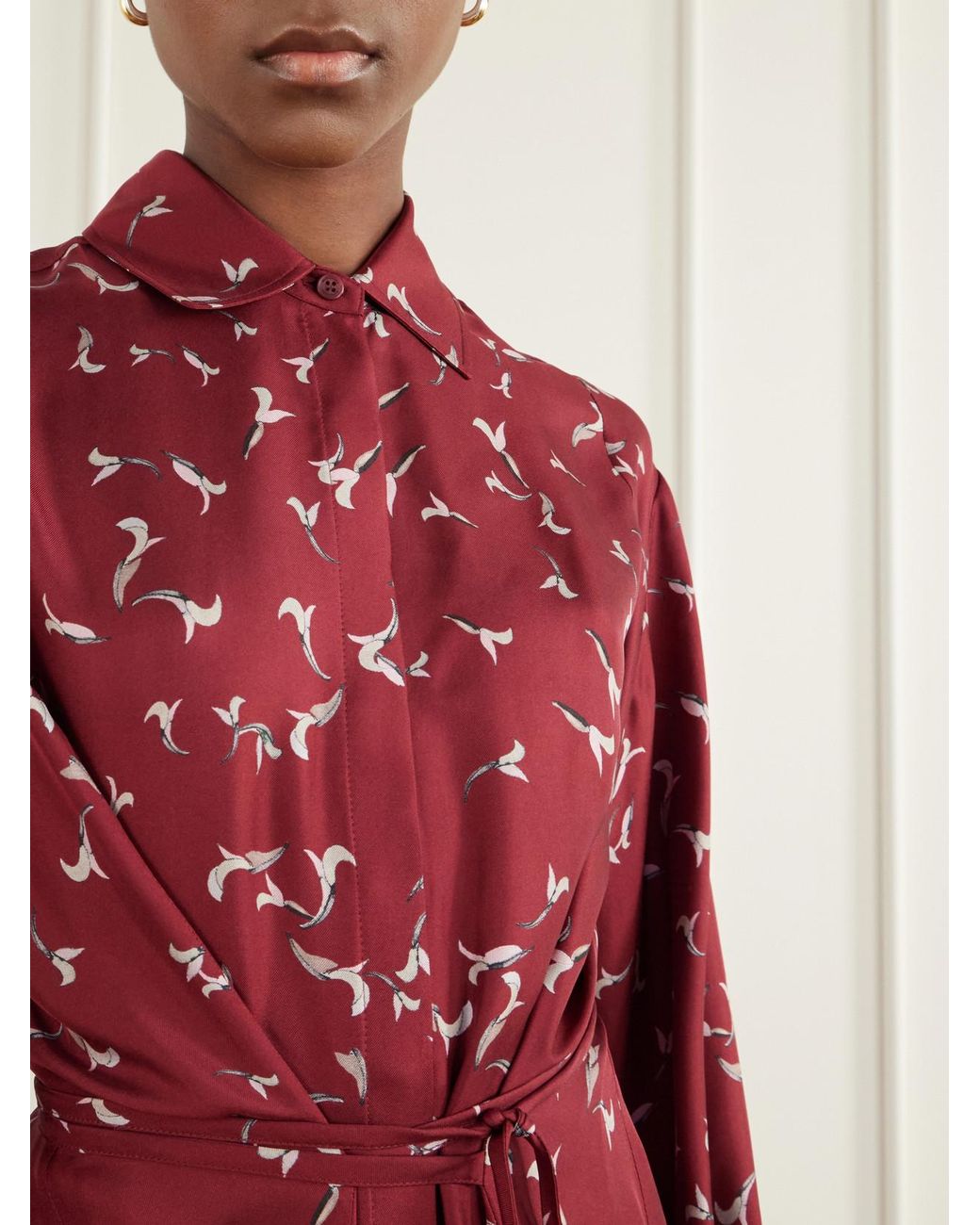 Altuzarra Red Floyd Belted Printed Silk-Twill Midi Dress