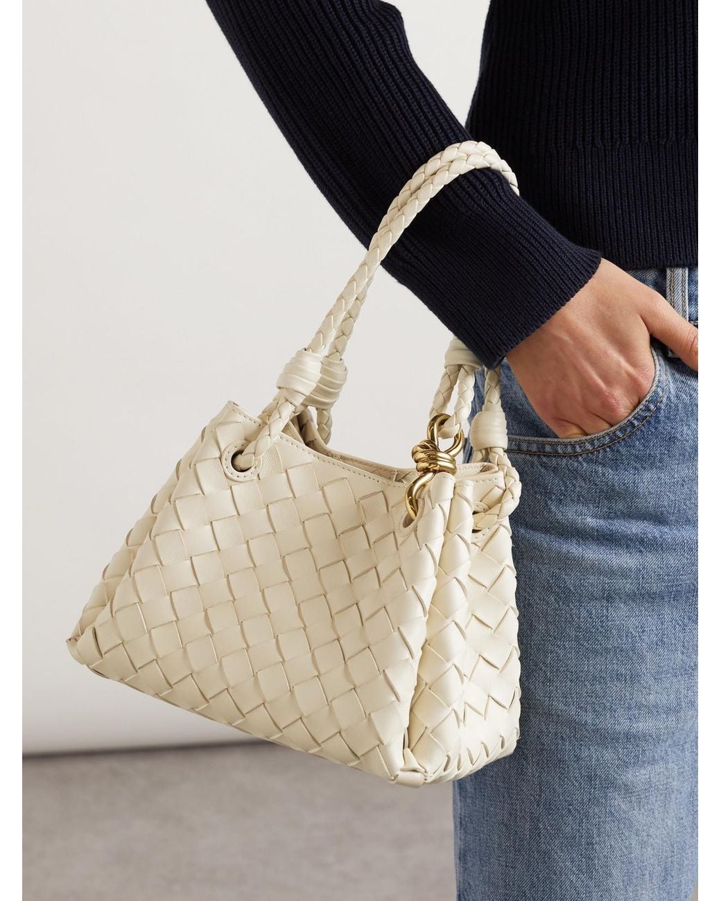 Bottega Veneta Natural Parachute Small Intrecciato Leather Shoulder Bag