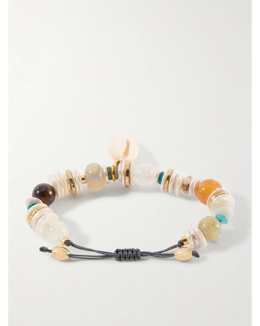 Tohum Design Natural Samsara-Plated, Leather And Seashell Beaded Bracelet