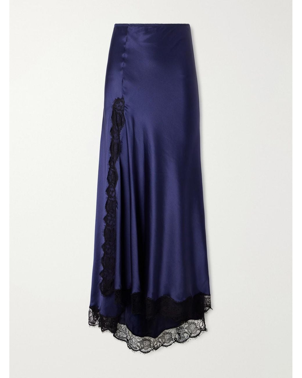 Isabel Marant Blue Alexandra Lace-Detailed Silk-Blend Satin Midi Skirt