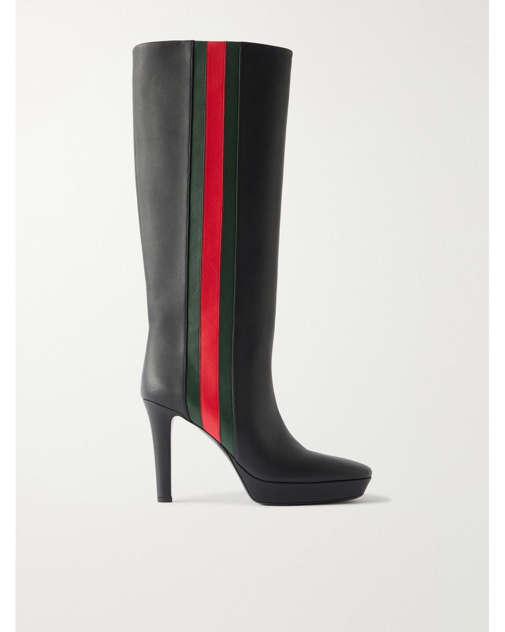 Gucci White Galleria 115 Web-Trimmed Leather Knee Boots