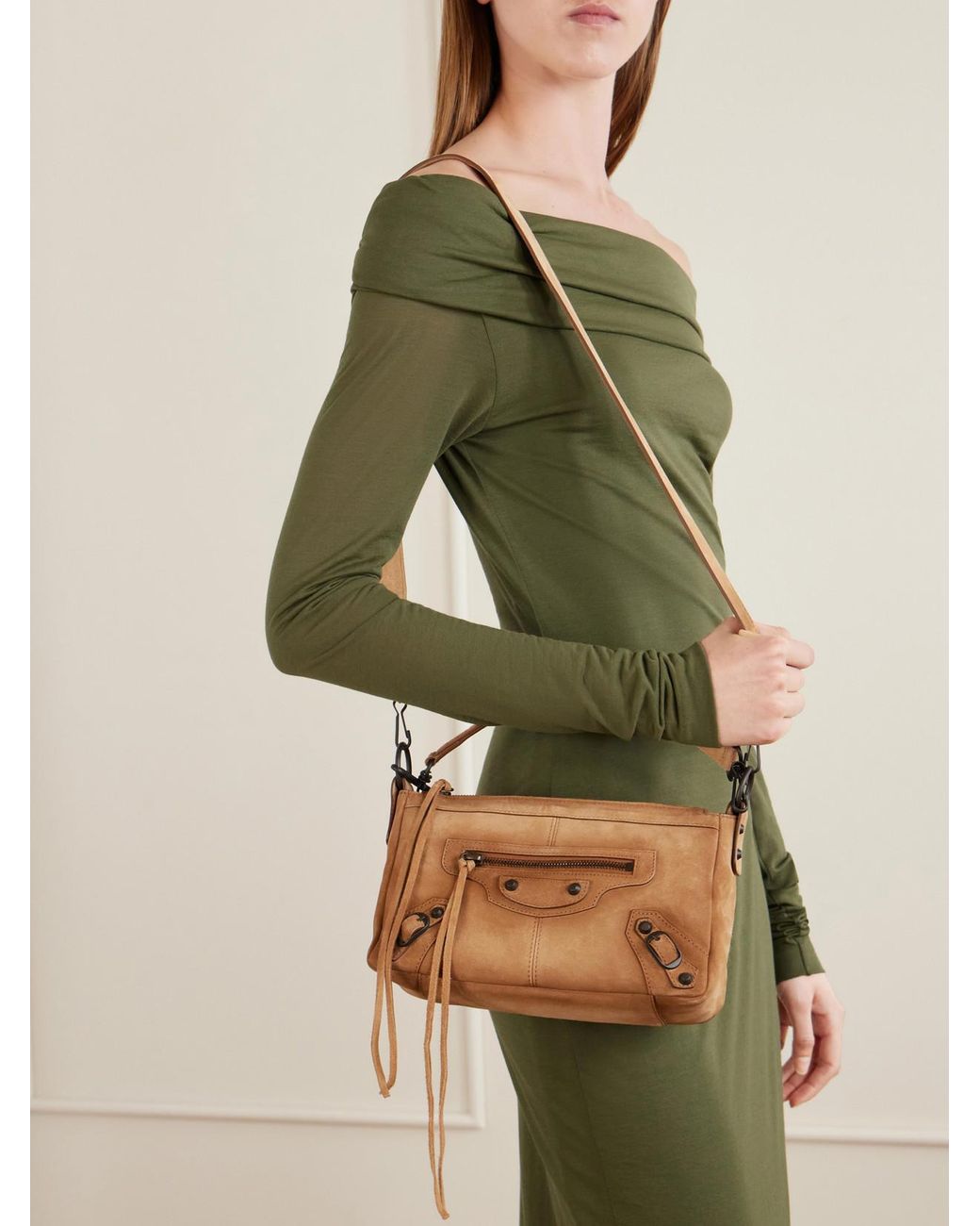 Balenciaga Brown Le City Moto Mini Suede Shoulder Bag