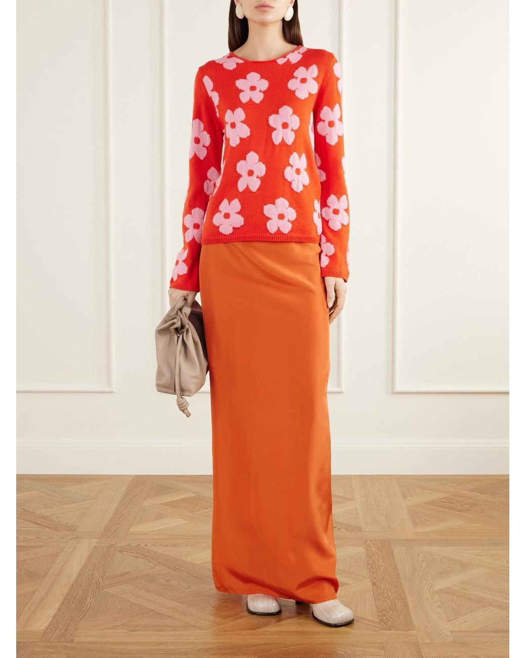 Colleen Allen Orange Silk-Habotai Maxi Skirt