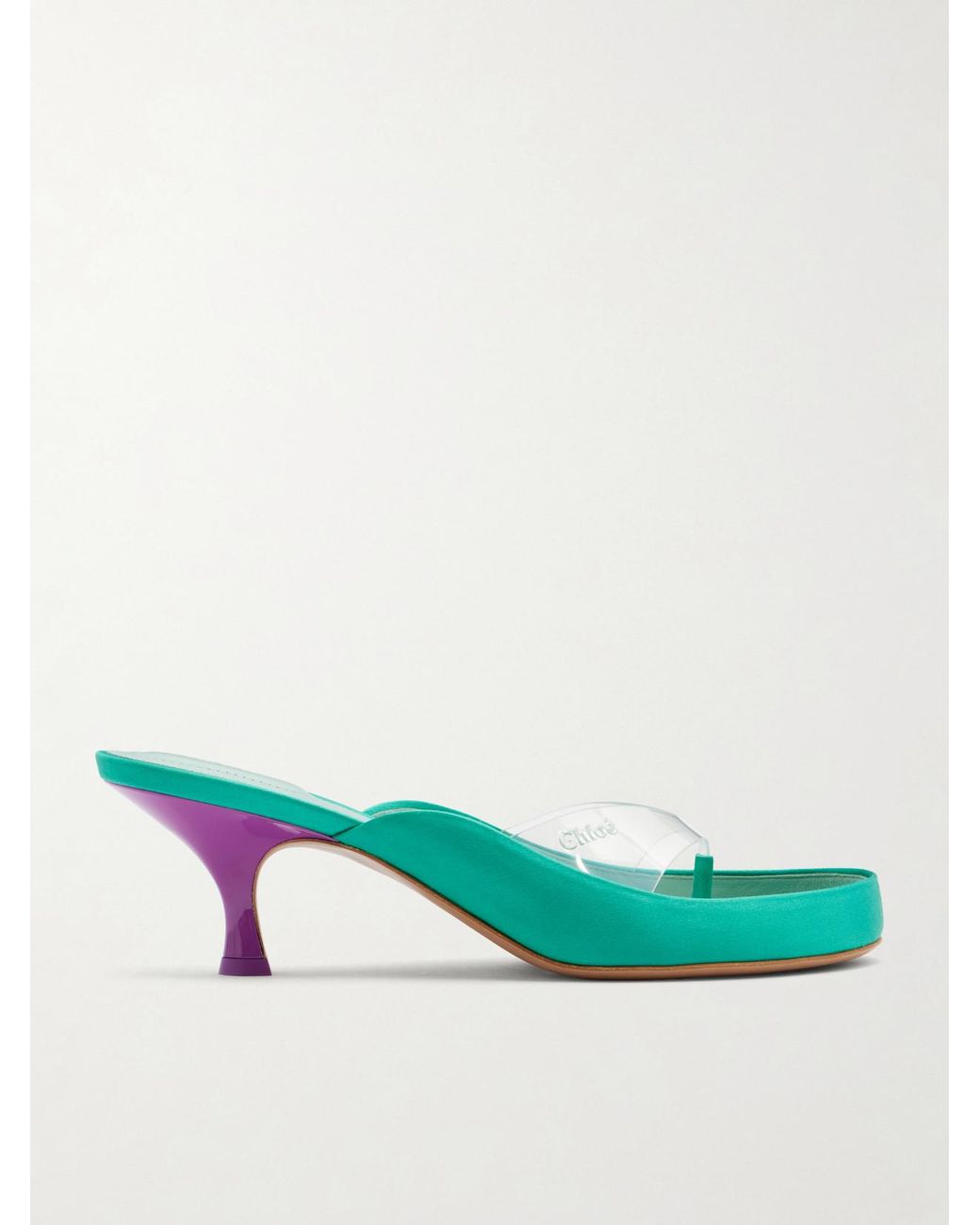 Chloé Green Junie Pvc-Trimmed Satin Sandals