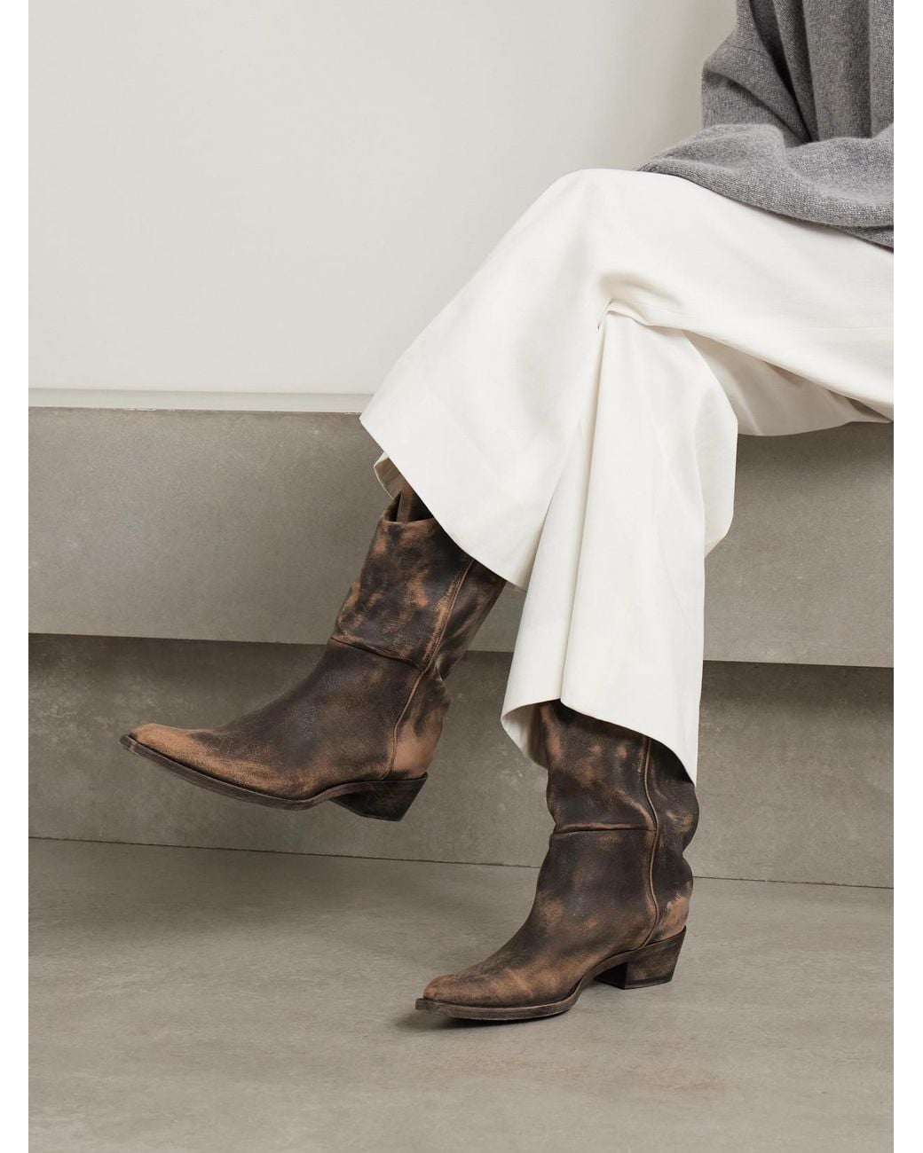 Khaite Brown Clive Leather Boots