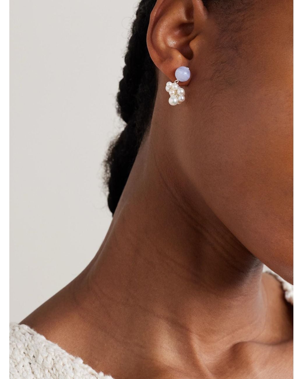 COMPLETEDWORKS White Till The Stars Wane Recycled, Agate And Pearl Earrings