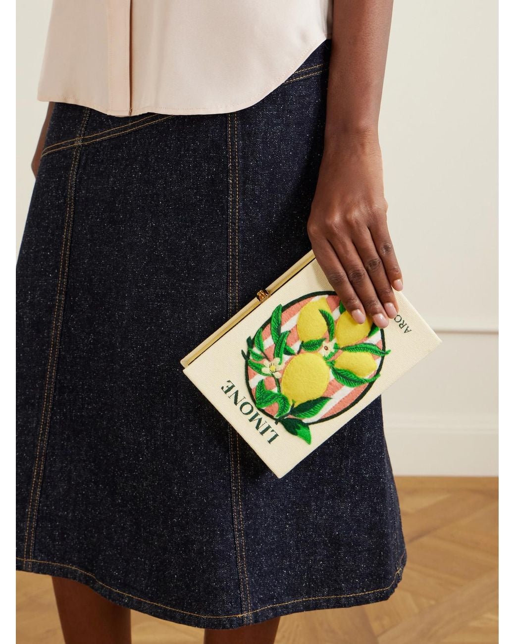 Olympia Le-Tan Metallic Aroma D'Italia Appliquéd Embroidered Canvas Clutch