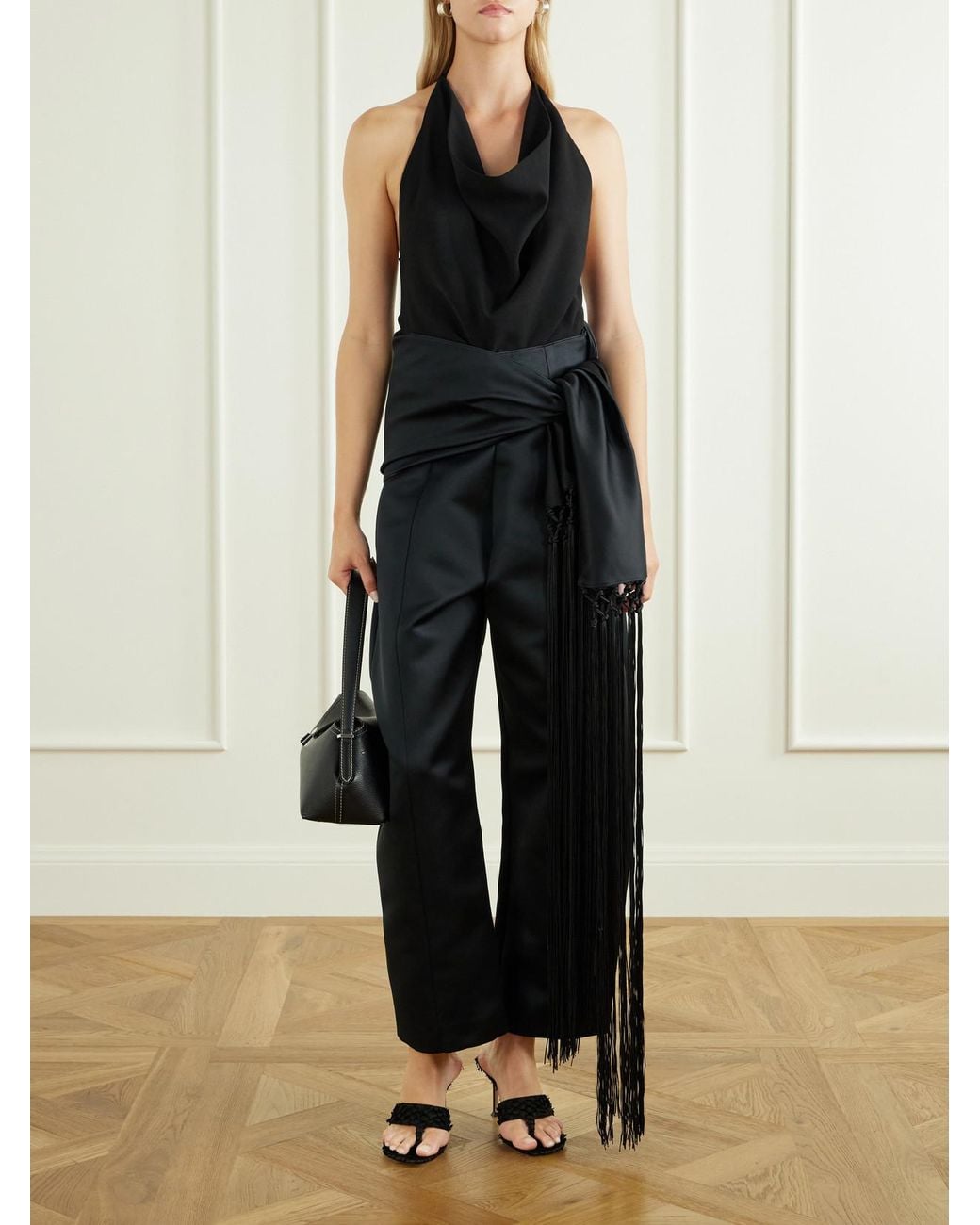 Ilkyaz Ozel Black Assisi Draped Crepe Top