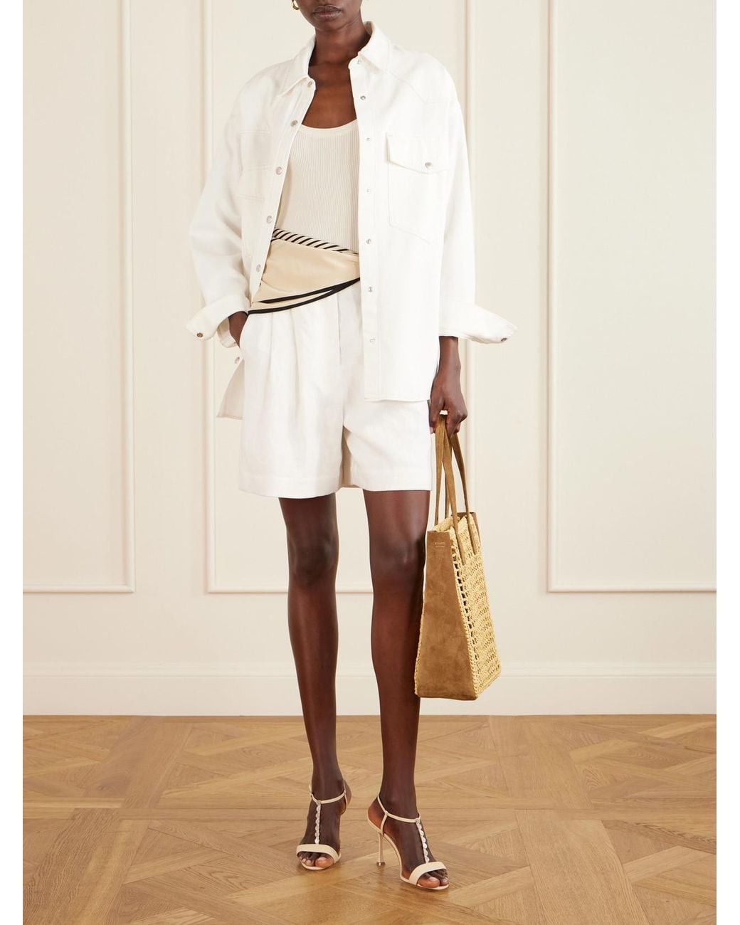 Manolo Blahnik Natural Imbosan Button-Detailed Leather Sandals