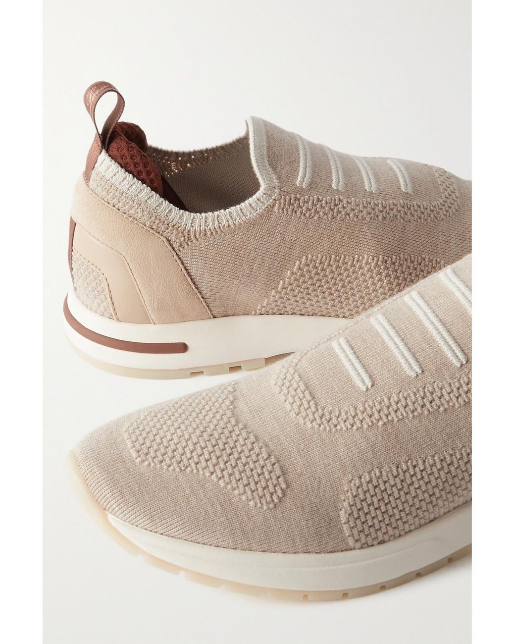 Loro Piana Natural Flexy Leather-Trimmed Wool-Blend Sneakers