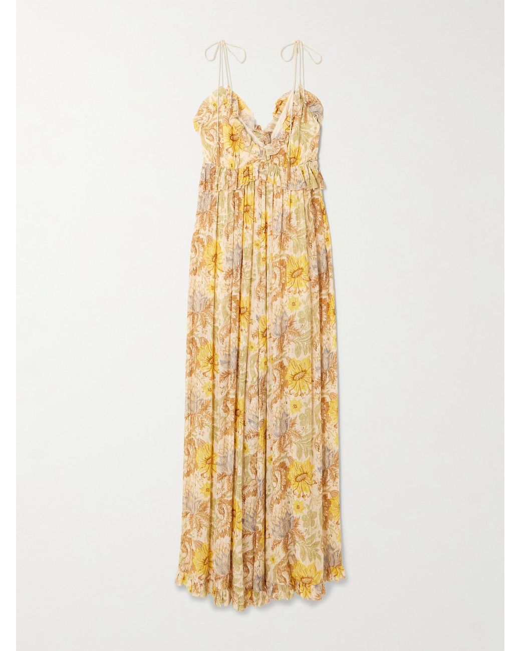 Zimmermann Daylight Ruffled Floral-Print Metallic Fil Coupé Gauze Jumpsuit