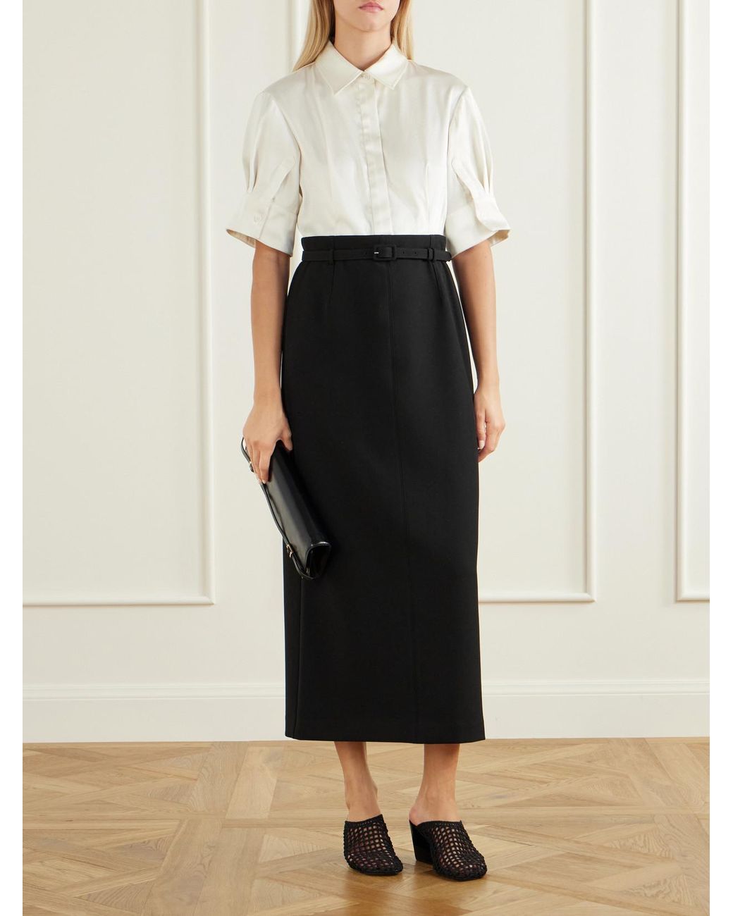 Jonathan Simkhai White Alvera Belted Twill Midi Dress