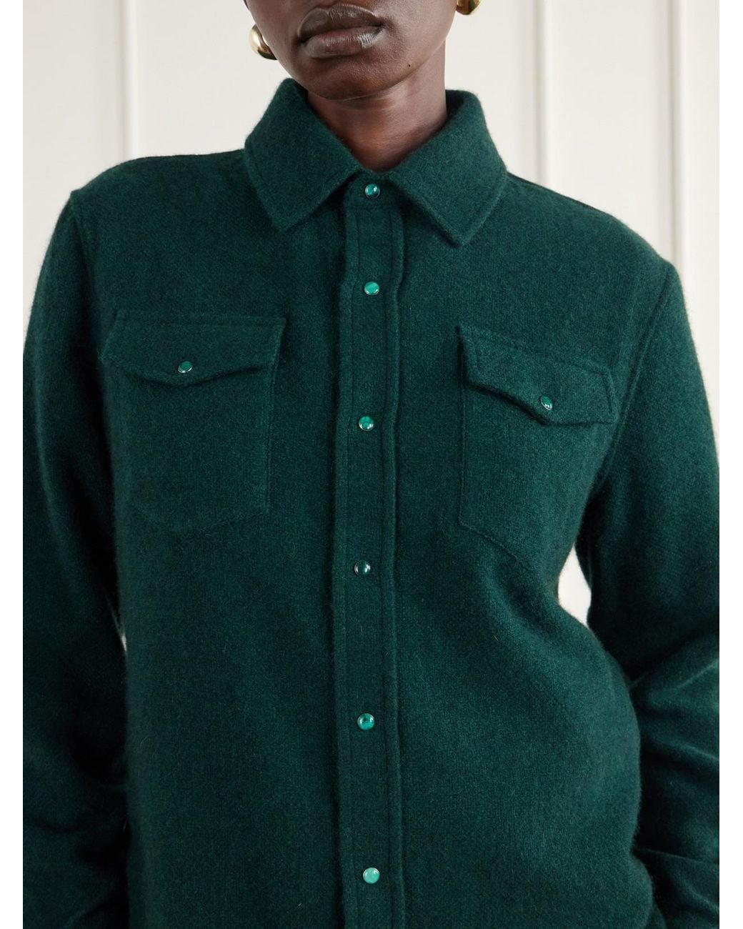 God's True Cashmere Green Malachite Basketweave Brushed Cashmere Shirt