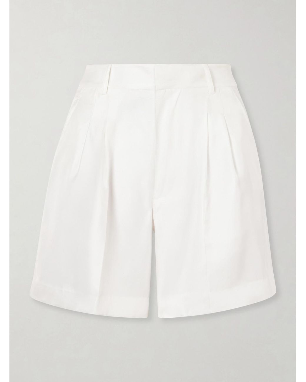 Lisa Yang White Pleated Silk-Twill Shorts