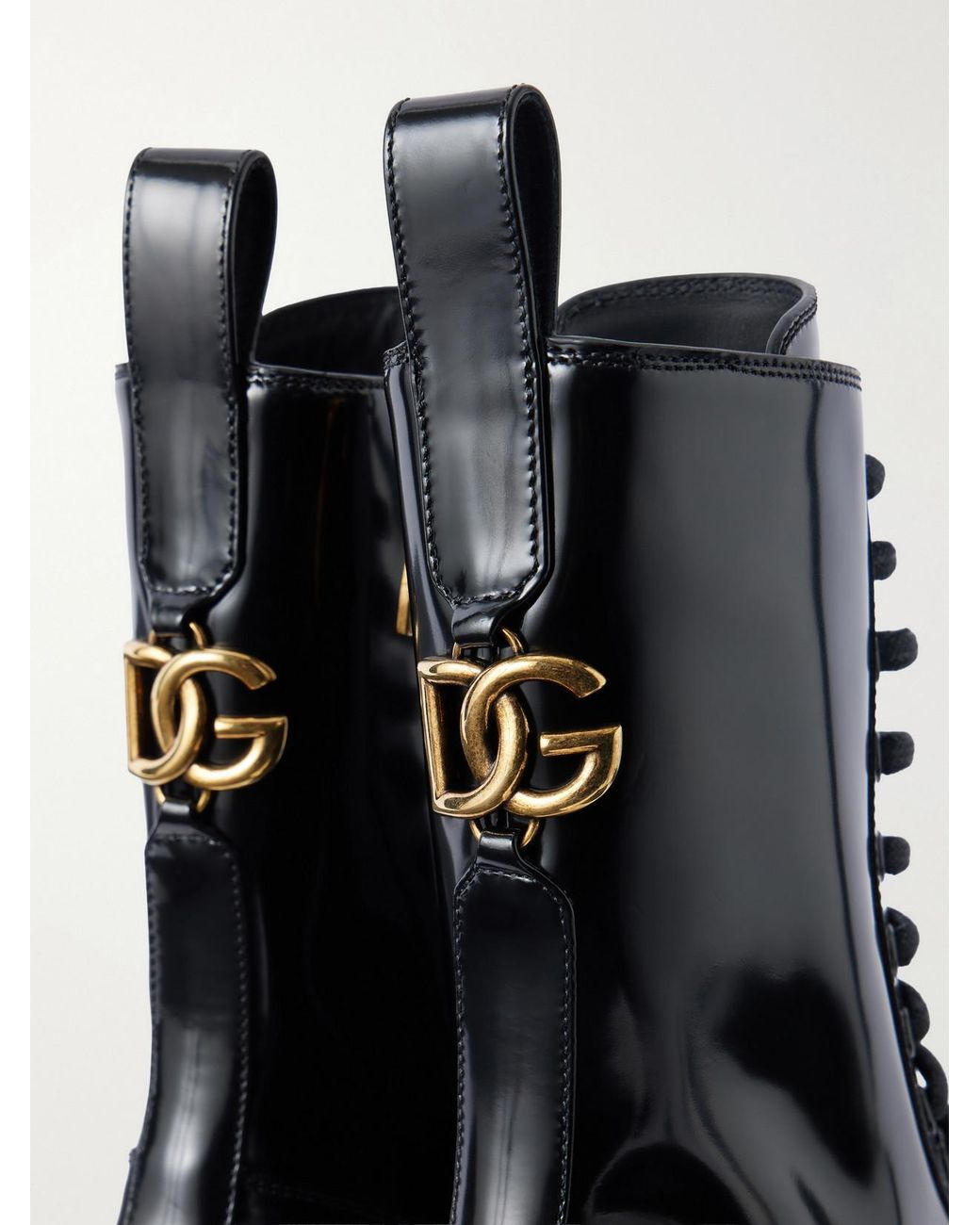 Dolce & Gabbana Black Logo-Embellished Patent-Leather Ankle Boots