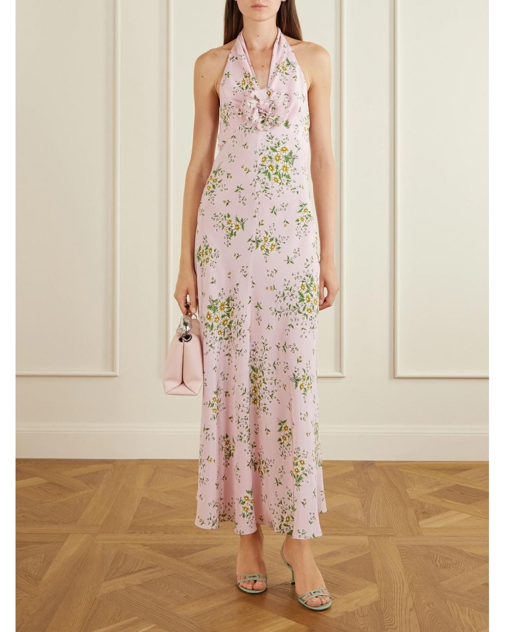 Rodarte Natural Floral-Print Silk-Crepe Midi Dress