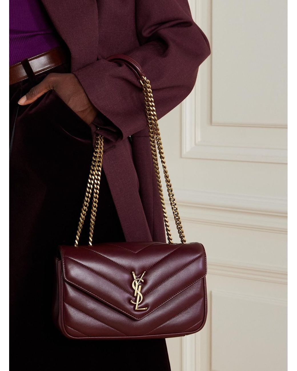 Saint Laurent Red Loulou Small Matelassé Leather Shoulder Bag