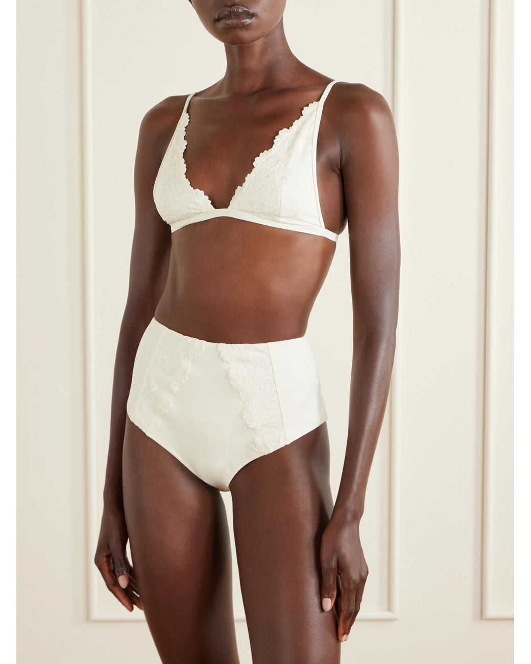 Kiki de Montparnasse Natural Juliette Embroidered Bikini Top