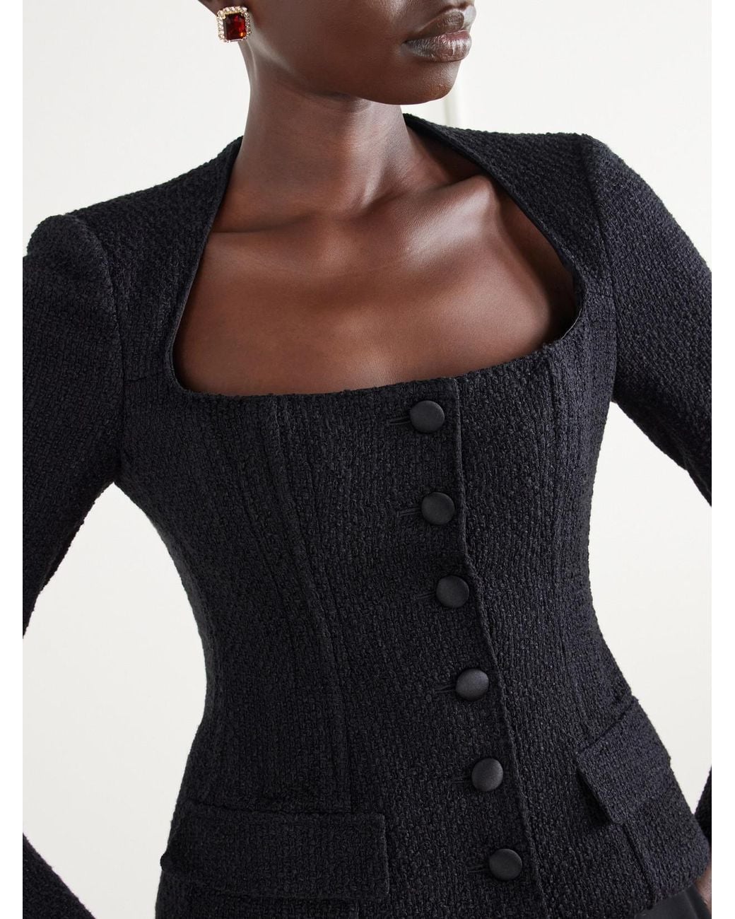 Dolce & Gabbana Black Bustier Tweed Jacket