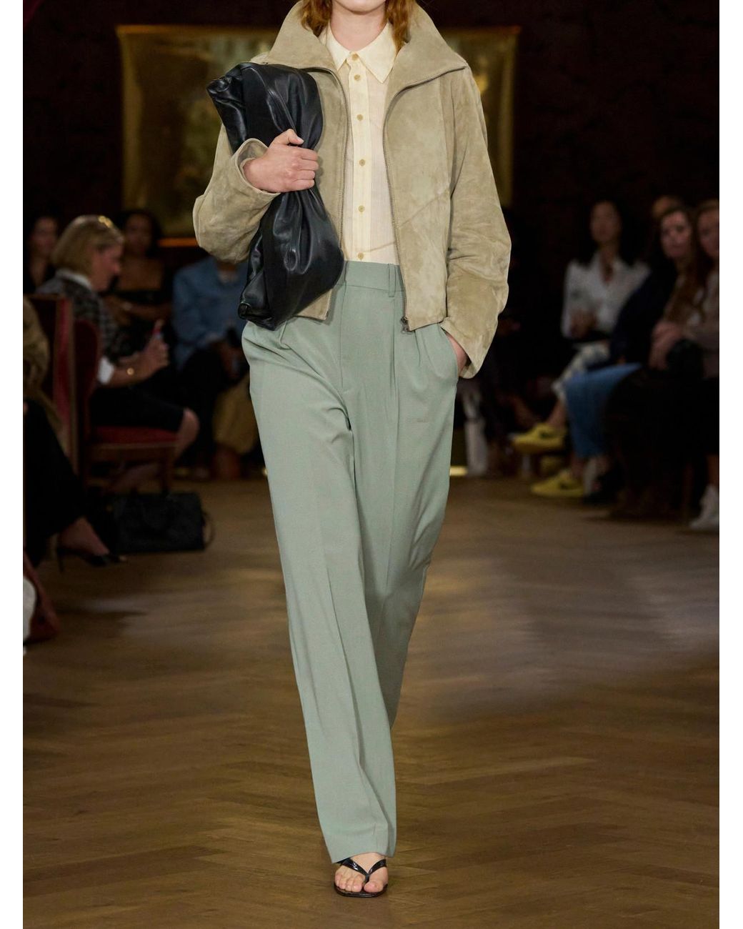 Kallmeyer Green Aiden Pleated Grain De Poudre Straight-Leg Pants