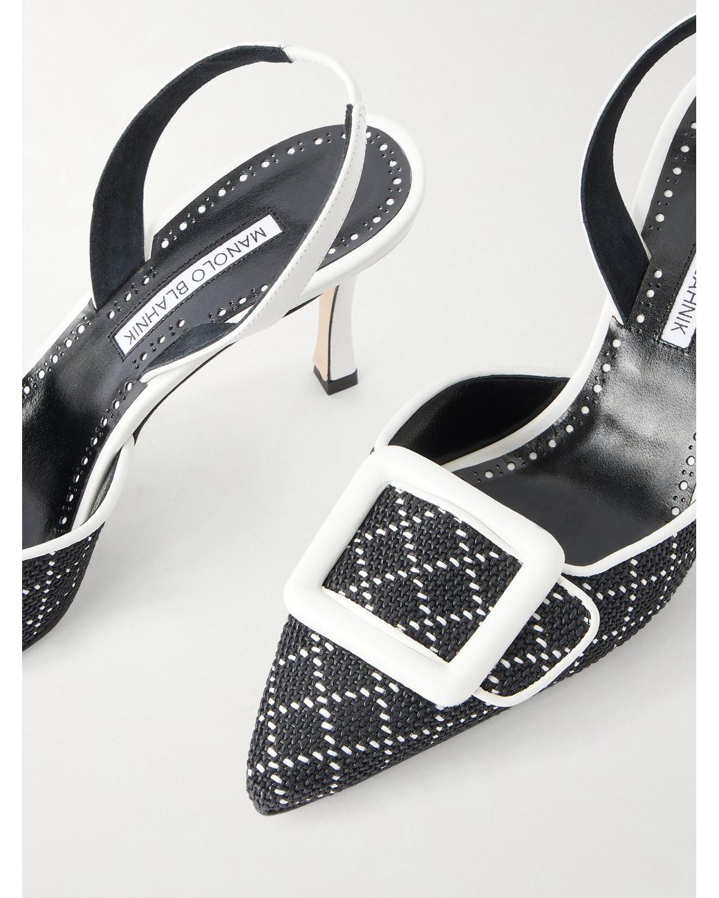 Manolo Blahnik Black Mayslibi 70 Woven Leather Slingback Pumps