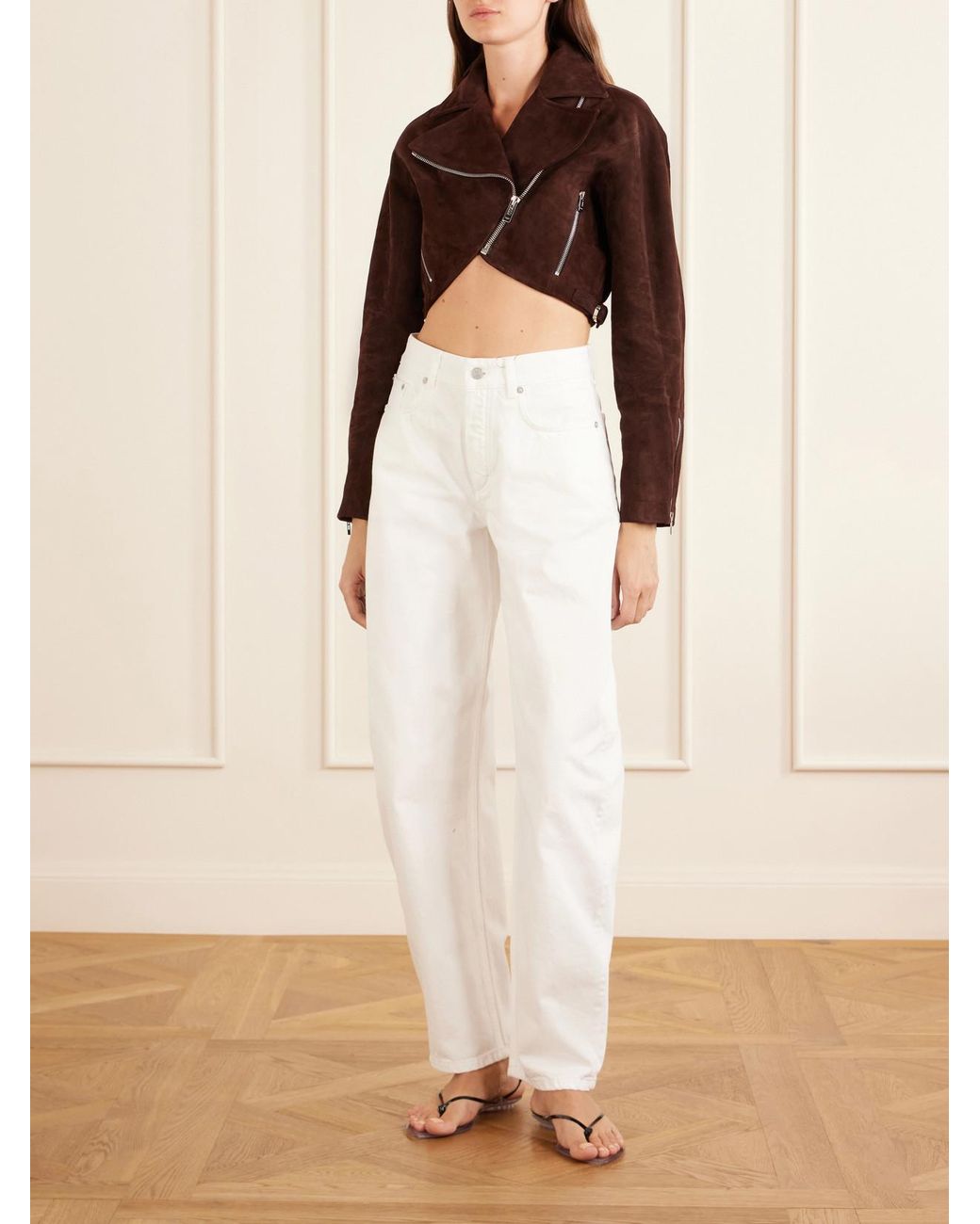 Alaïa Brown Cropped Suede Biker Jacket