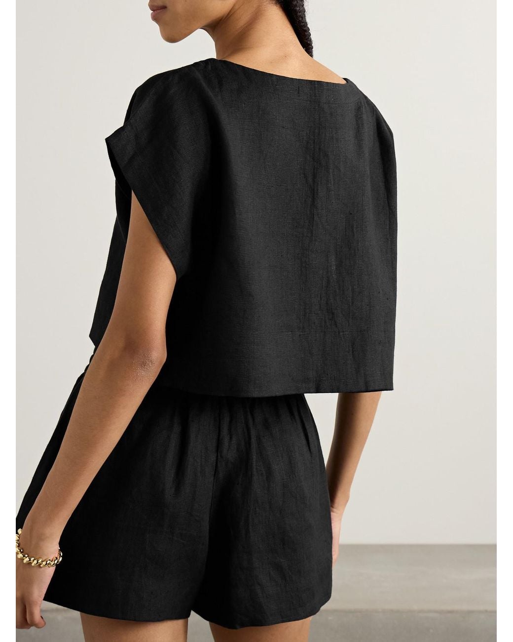 Suzie Kondi Black Kori Cropped Linen Top
