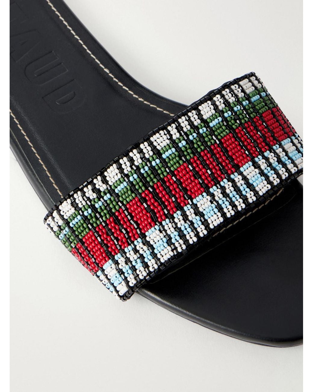 Staud White Da Adolfo Tove Beaded Leather Slides