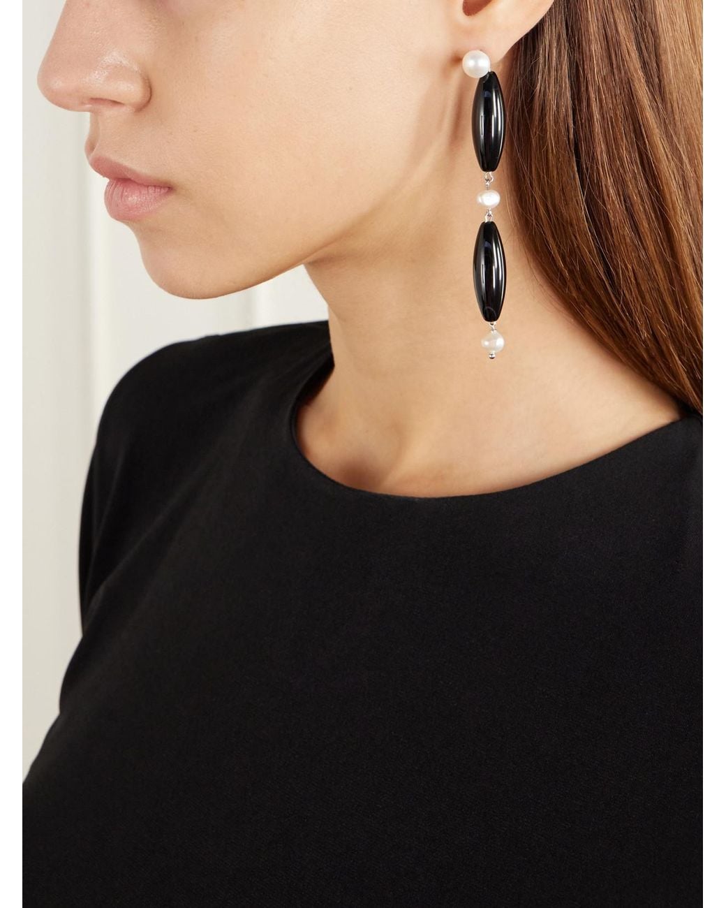 Le Sundial Natural Nives Onyx, Mother-Of-Pearl Sterling Earrings