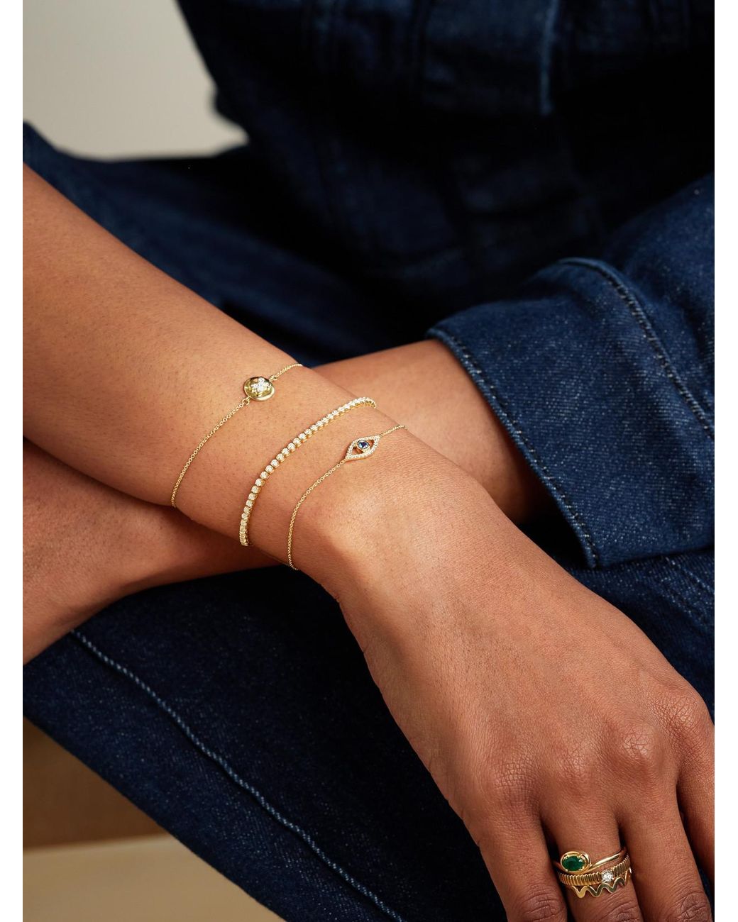 STONE AND STRAND Natural Evil Eye 14-Karat, Diamond And Sapphire Bracelet