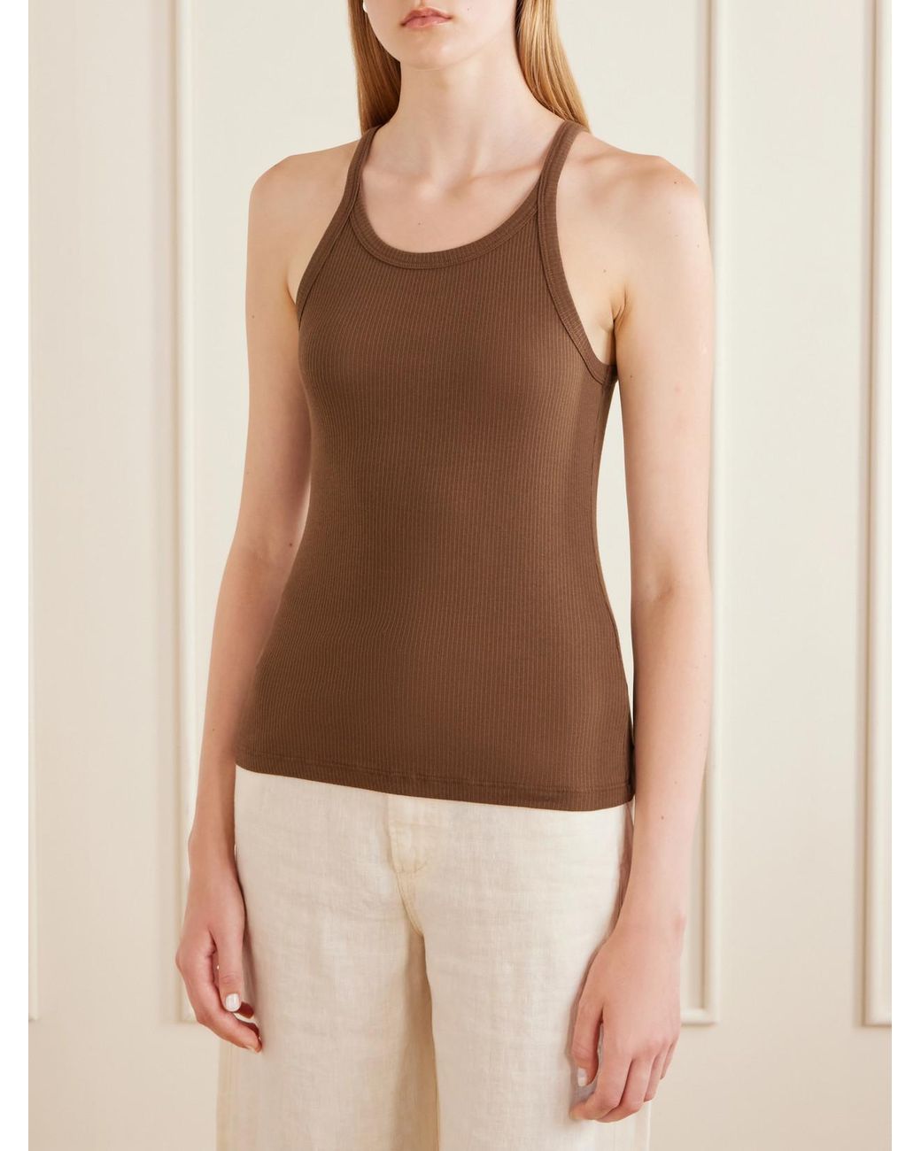 James Perse Brown Ribbed Cotton-Blend Tank