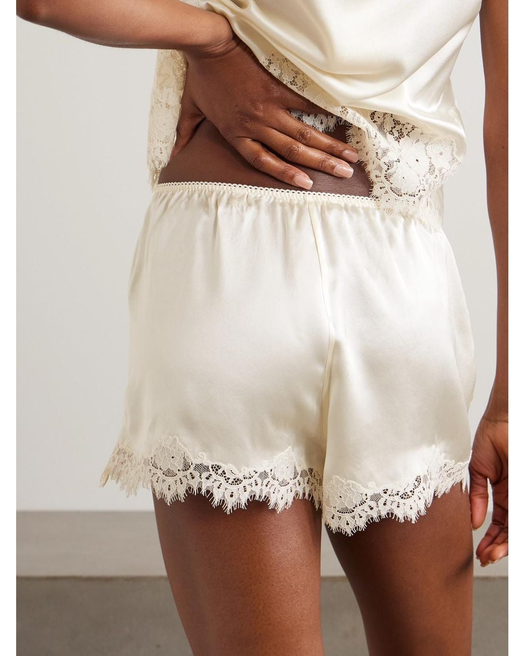 Doen Natural Iona Lace-Trimmed Silk-Satin Shorts