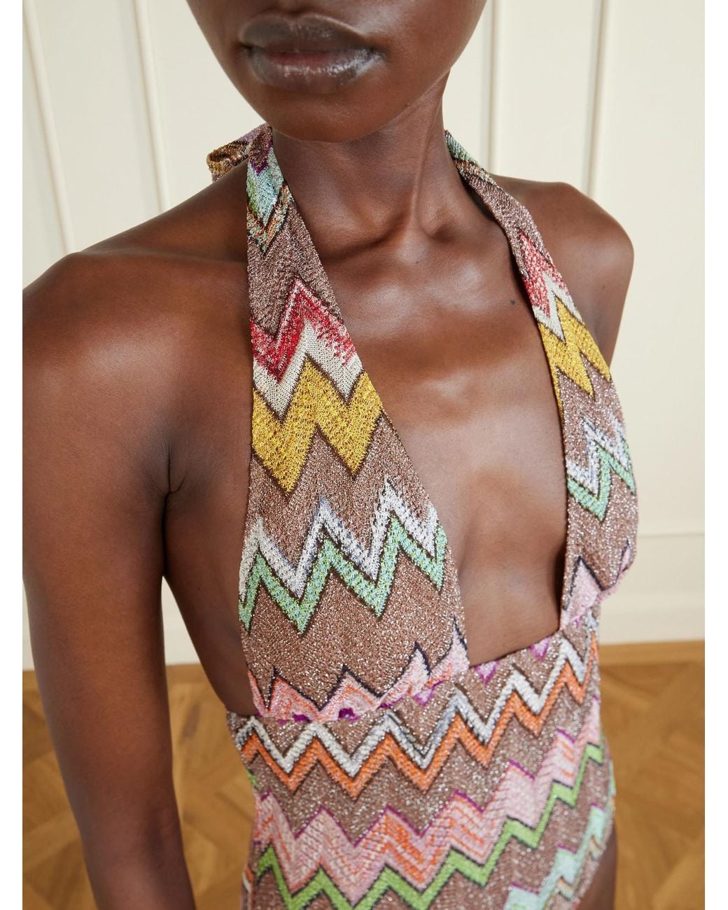 Missoni White Striped Metallic One-Piece Swimsuit