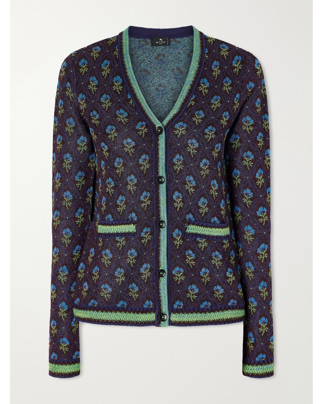 Etro Blue Embroidered Jacquard Cardigan