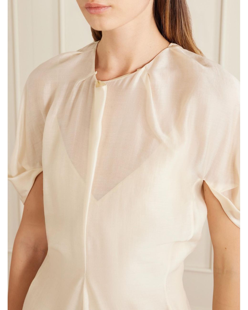 Khaite Natural Ria Silk-Blend Midi Dress