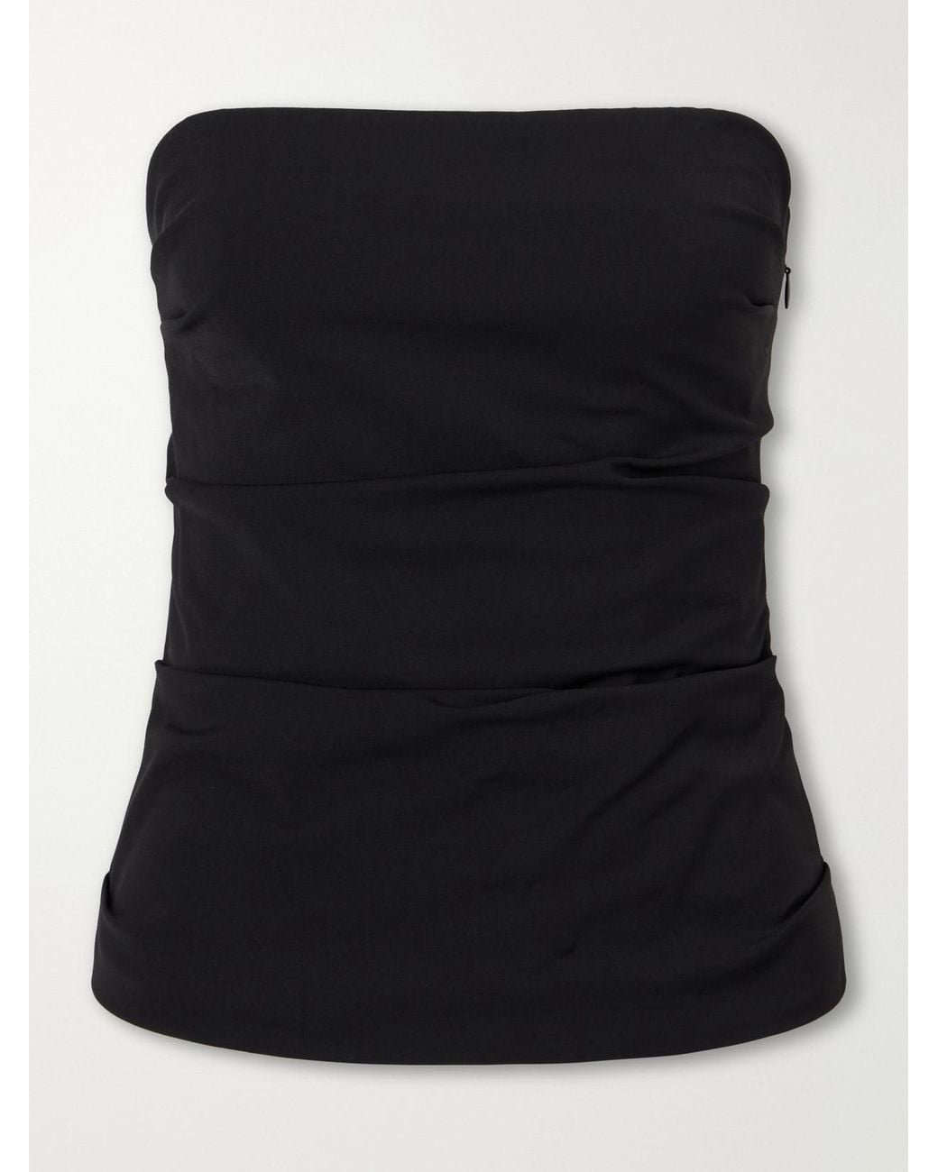 Colleen Allen Black Strapless Gathered Stretch Wool-Blend Tank