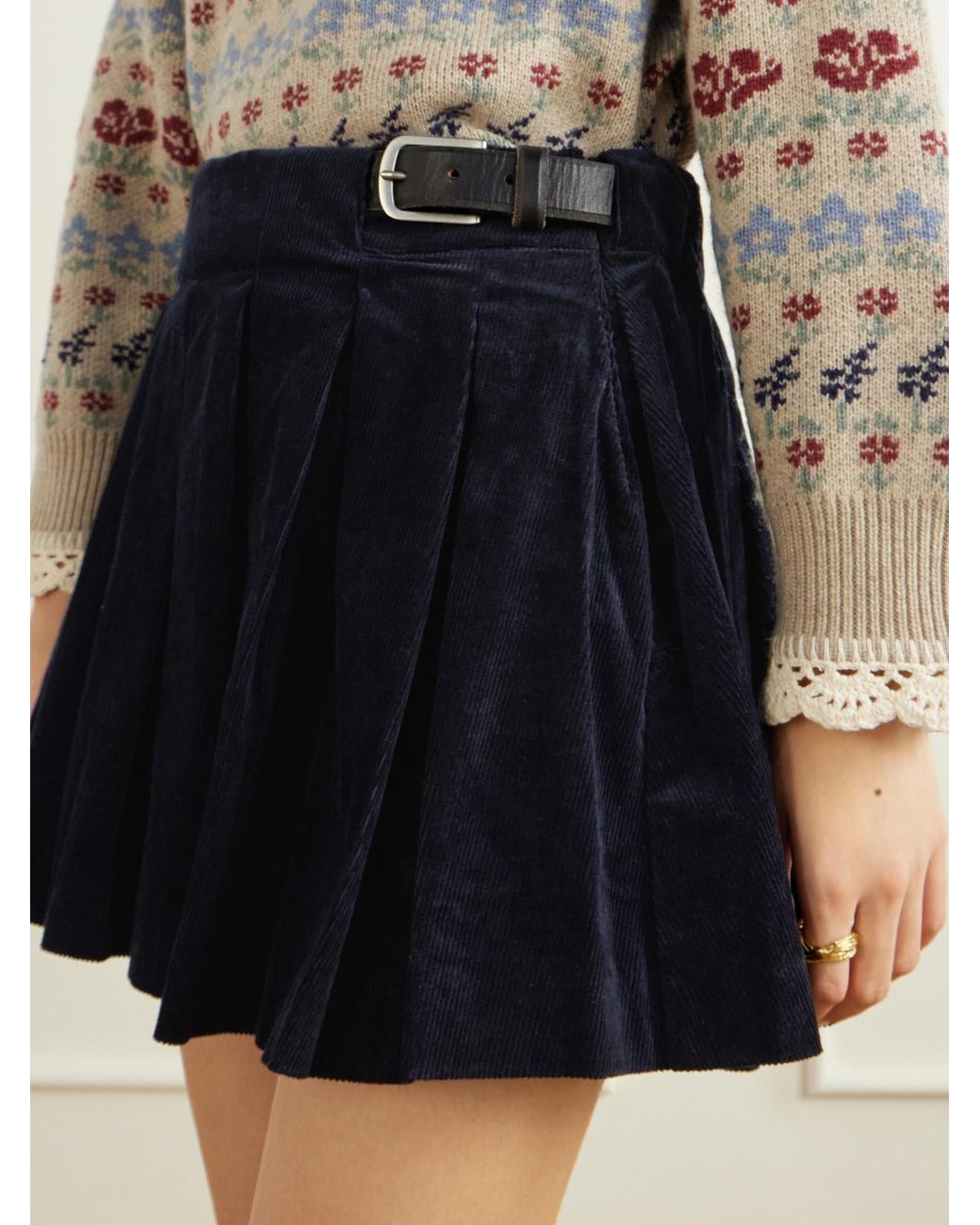 Sea Blue Garrett Pleated Stretch-Cotton Corduroy Mini Skirt