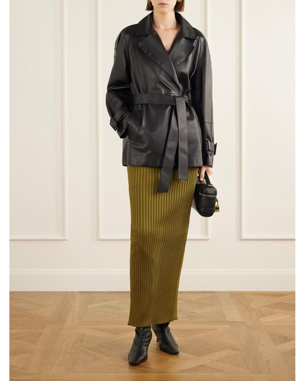 Balmain Green Ribbed Stretch Maxi Skirt