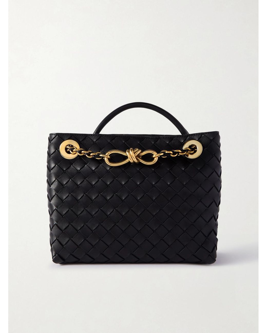 Bottega Veneta Black Andiamo With Chain Small Intrecciato Leather Shoulder Bag