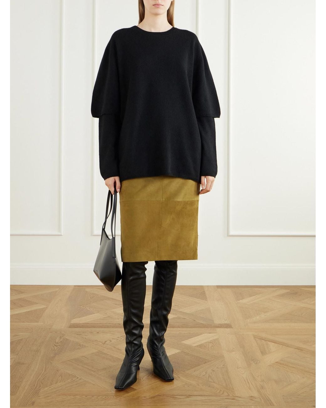 Altuzarra Green Hank Paneled Suede Knee-Length Skirt