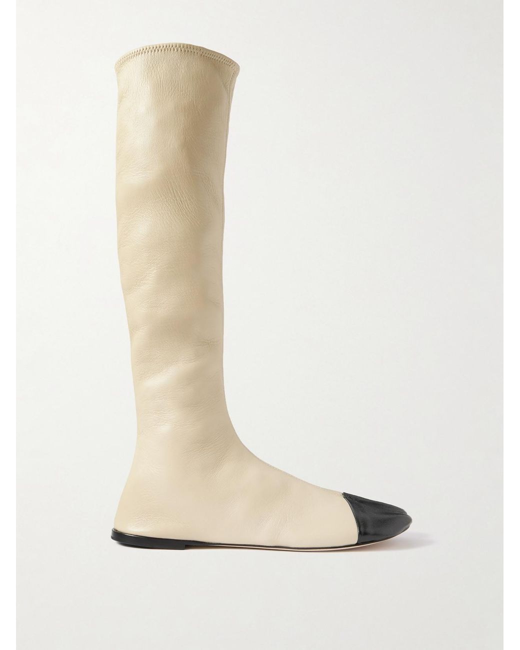 Christen White Tabi Stretch-Leather Knee Boots