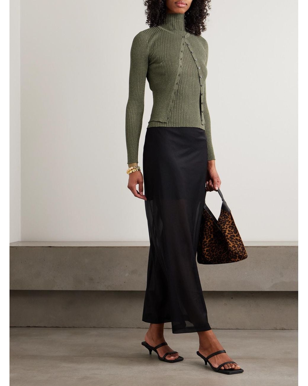 Leset Green Blake Ribbed Lurex Cardigan