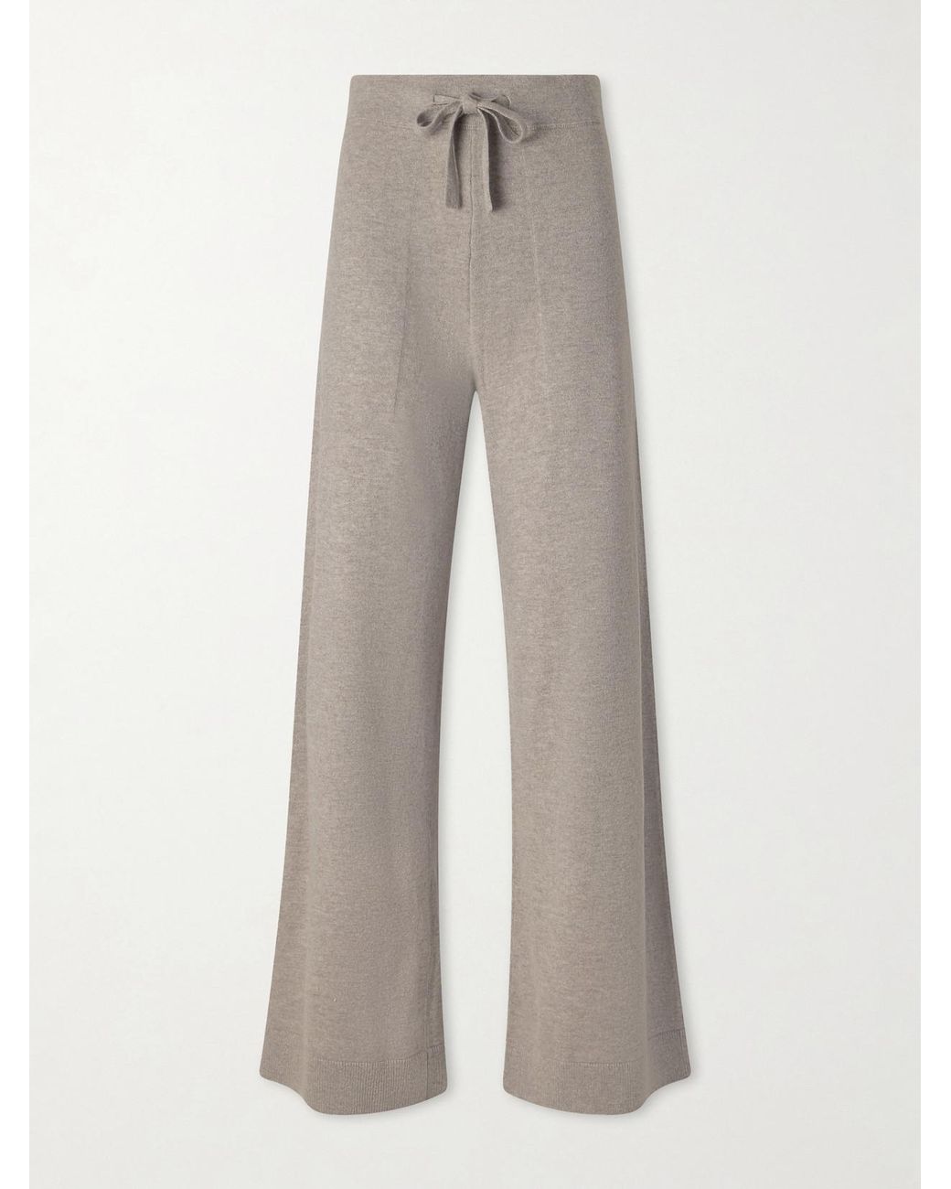 LeKasha Gray Suria Ribbed Organic Cashmere Wide-Leg Pants