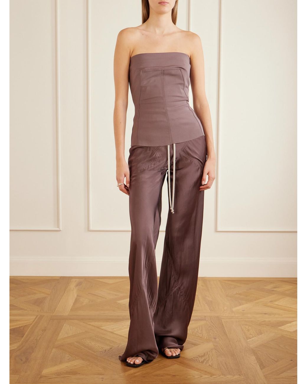 Rick Owens Brown Charmeuse Wide-Leg Pants