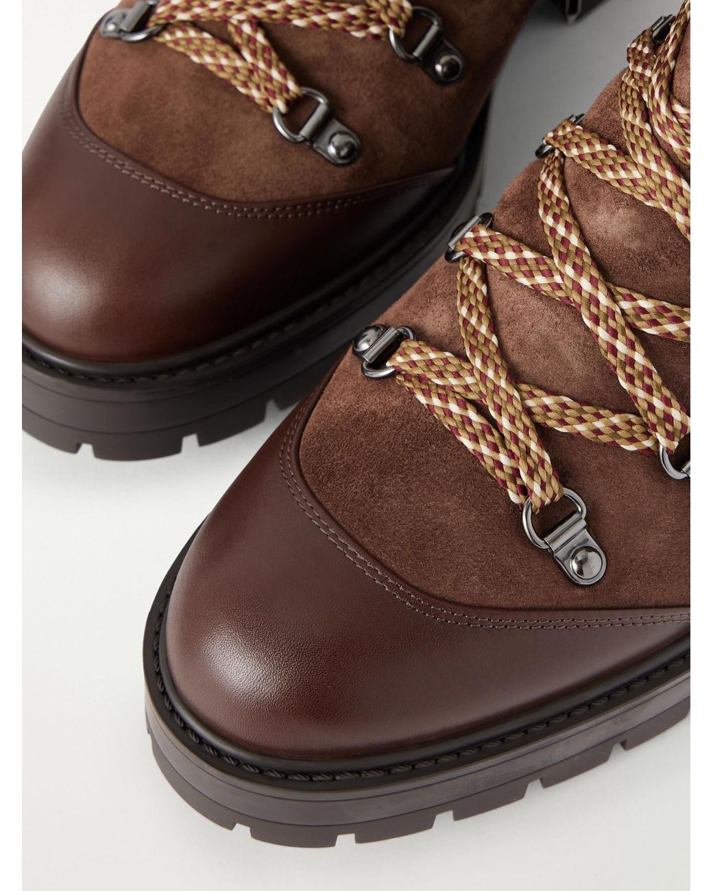 Aquazzura Brown Val D'Isere Shearling And Leather-Trimmed Suede Ankle Boots
