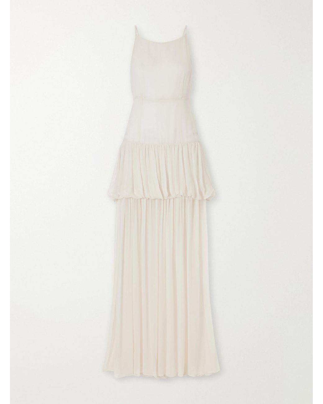 LIBEROWE White Nina Tiered Silk-Chiffon Maxi Dress