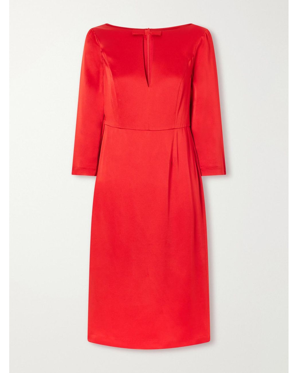 BERNADETTE Red Eleni Bow-Detailed Satin Midi Dress