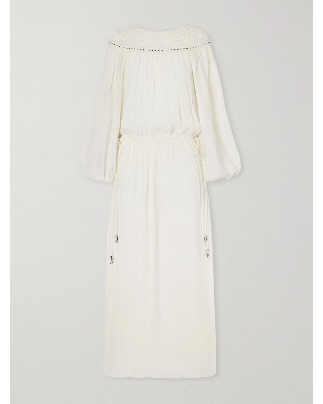 Isabel Marant White Nydia Lace-Trimmed Bead-Embellished Silk-Chiffon Midi Dress